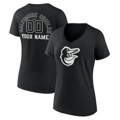 Baltimore Orioles Women's Monochrome Personalized Name & Number V-Neck T-Shirt Black