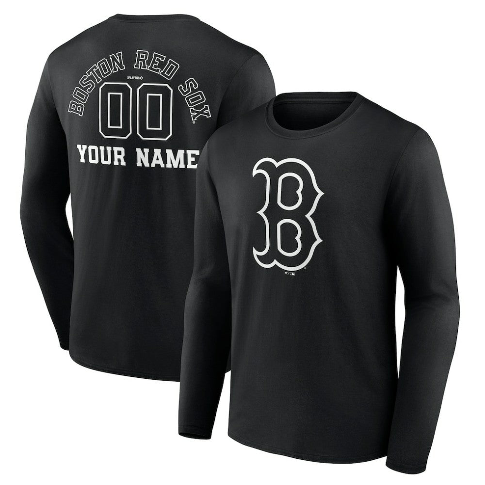 Boston Red Sox Monochrome Personalized Name & Number Long Sleeve T-Shirt Black