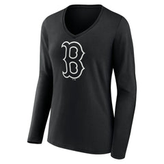 Boston Red Sox Women's Monochrome Personalized Name & Number Long Sleeve V-Neck T-Shirt Black