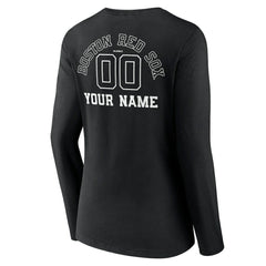 Boston Red Sox Women's Monochrome Personalized Name & Number Long Sleeve V-Neck T-Shirt Black