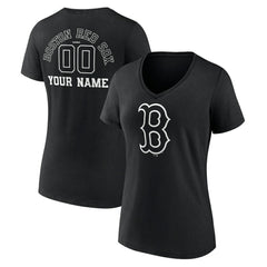 Boston Red Sox Women's Monochrome Personalized Name & Number V-Neck T-Shirt Black