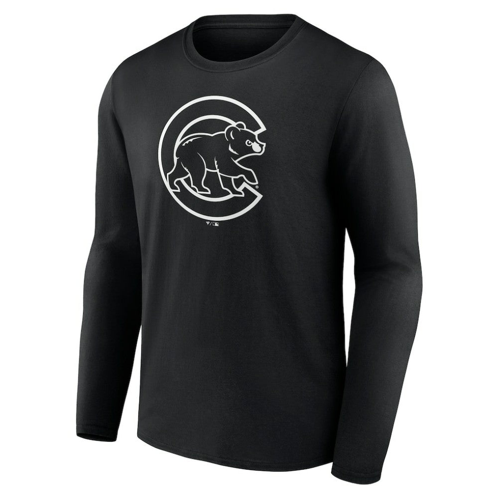 Chicago Cubs Monochrome Personalized Name & Number Long Sleeve T-Shirt Black
