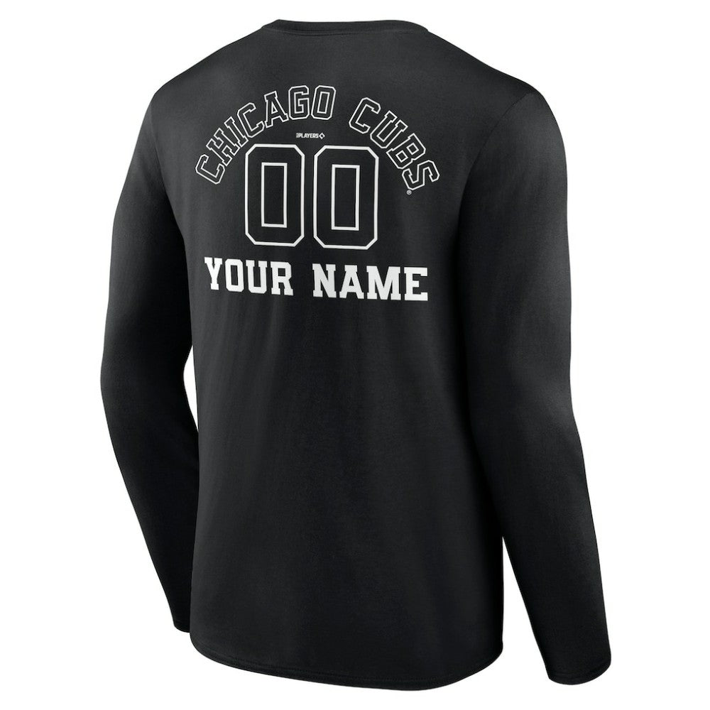 Chicago Cubs Monochrome Personalized Name & Number Long Sleeve T-Shirt Black
