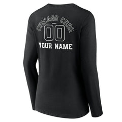 Chicago Cubs Women's Monochrome Personalized Name & Number Long Sleeve V-Neck T-Shirt Black