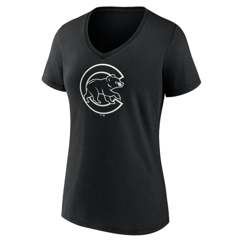Chicago Cubs Women's Monochrome Personalized Name & Number V-Neck T-Shirt Black