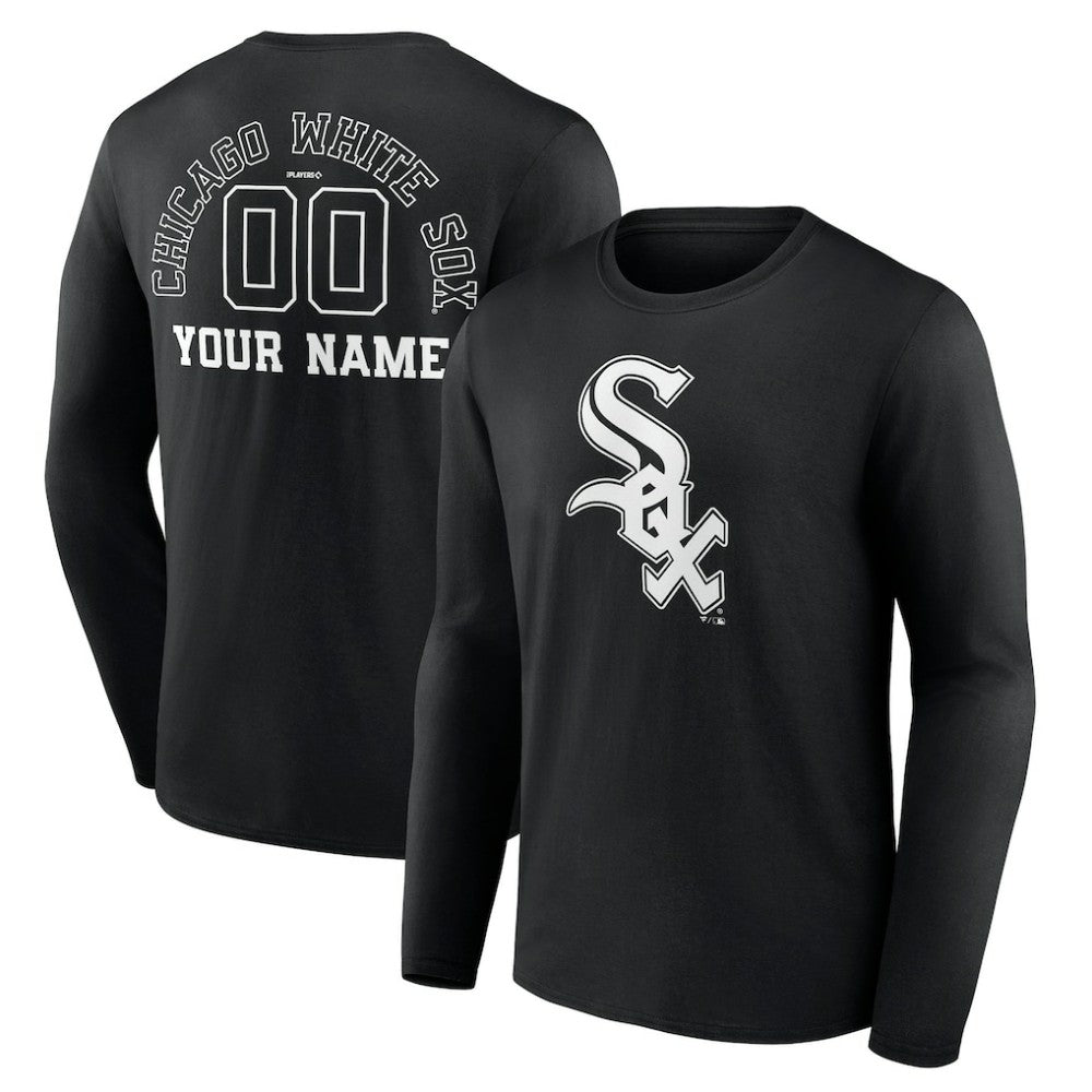 Chicago White Sox Monochrome Personalized Name & Number Long Sleeve T-Shirt Black