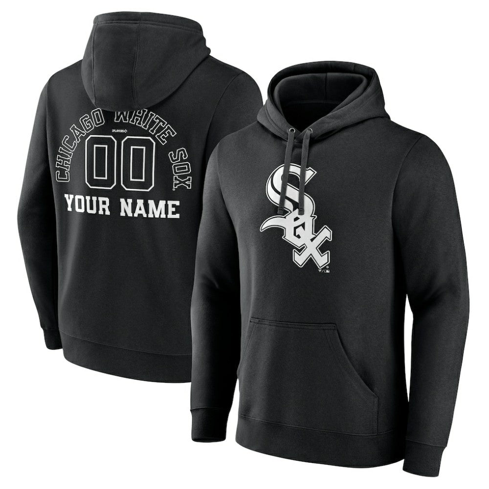 Chicago White Sox Monochrome Personalized Name & Number Pullover Hoodie Black