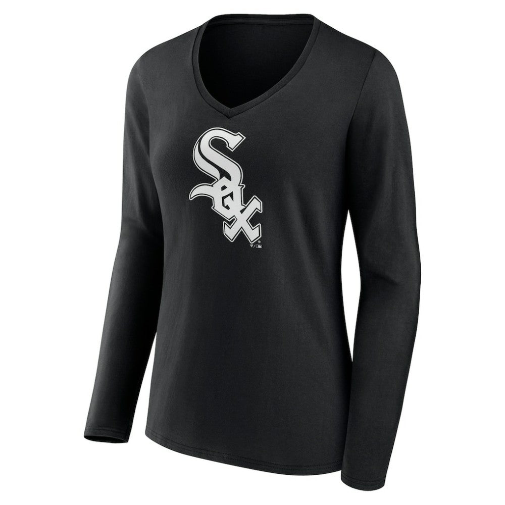 Chicago White Sox Women's Monochrome Personalized Name & Number Long Sleeve V-Neck T-Shirt Black