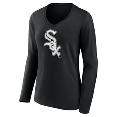 Chicago White Sox Women's Monochrome Personalized Name & Number Long Sleeve V-Neck T-Shirt Black