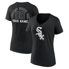 Chicago White Sox Women's Monochrome Personalized Name & Number V-Neck T-Shirt Black