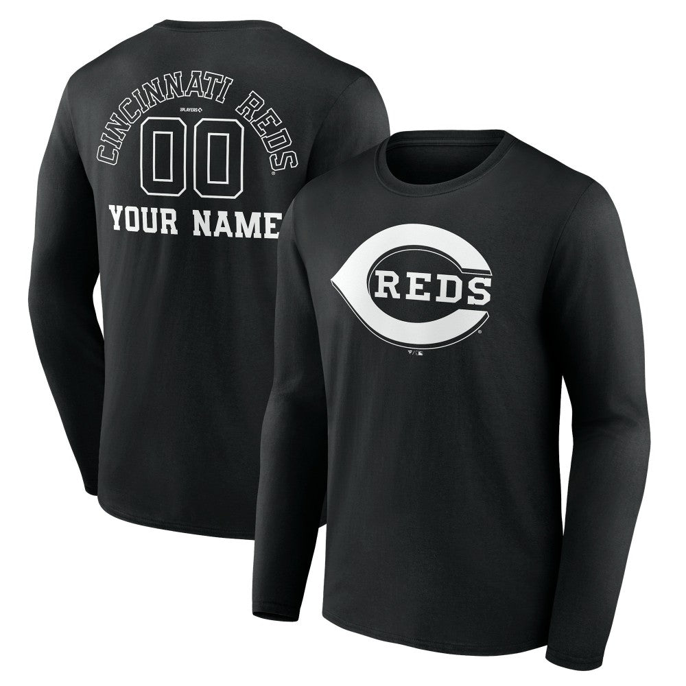 Cincinnati Reds Monochrome Personalized Name & Number Long Sleeve T-Shirt Black