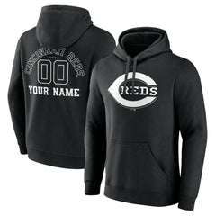 Cincinnati Reds Monochrome Personalized Name & Number Pullover Hoodie Black