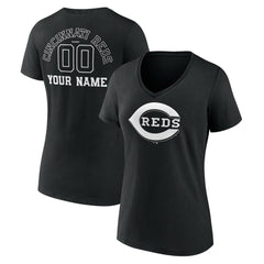 Cincinnati Reds Women's Monochrome Personalized Name & Number V-Neck T-Shirt Black