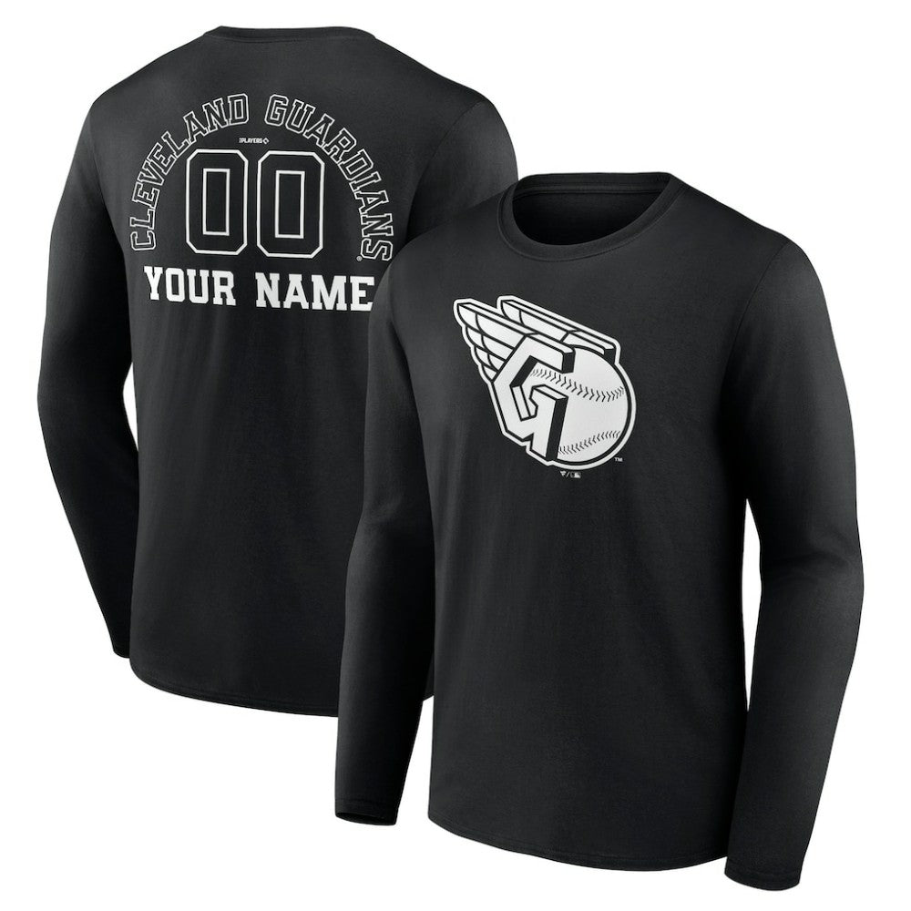 Cleveland Guardians Monochrome Personalized Name & Number Long Sleeve T-Shirt Black