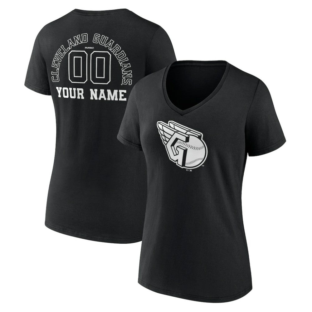 Cleveland Guardians Women's Monochrome Personalized Name & Number V-Neck T-Shirt Black