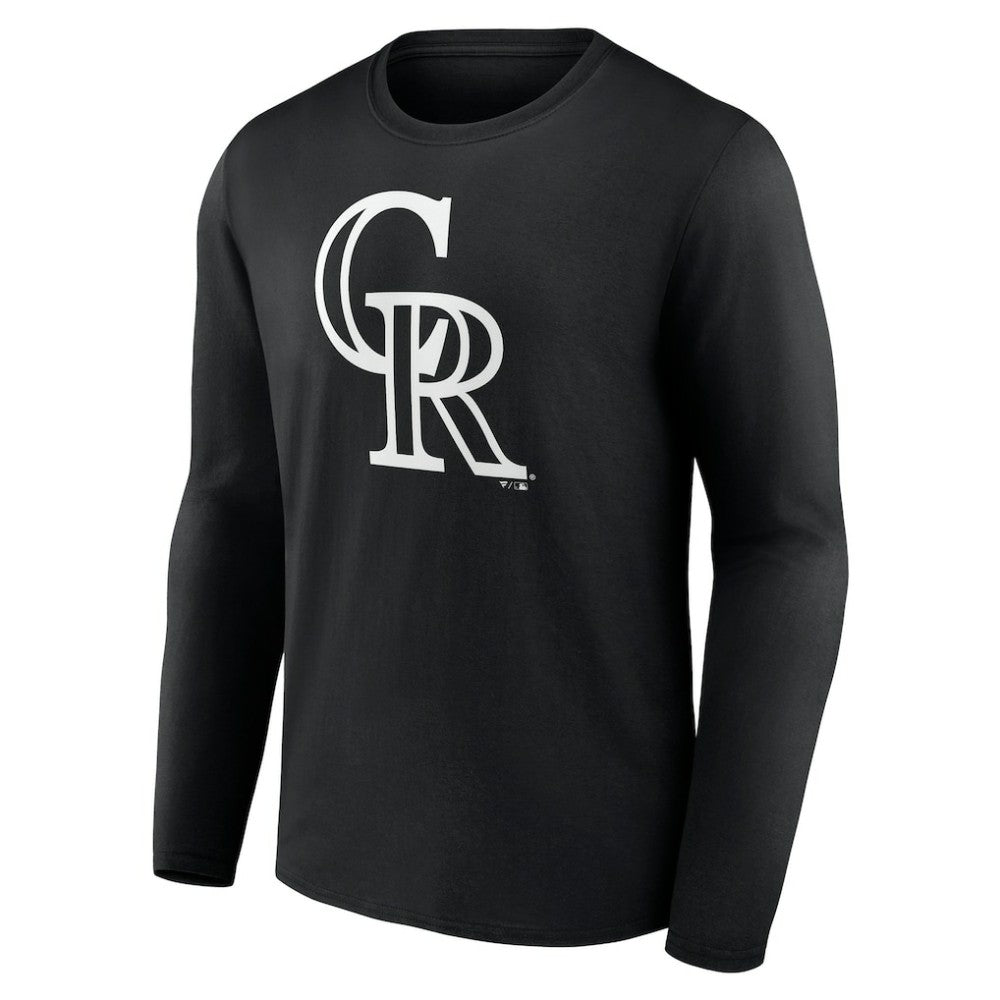 Colorado Rockies Monochrome Personalized Name & Number Long Sleeve T-Shirt Black