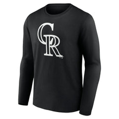 Colorado Rockies Monochrome Personalized Name & Number Long Sleeve T-Shirt Black