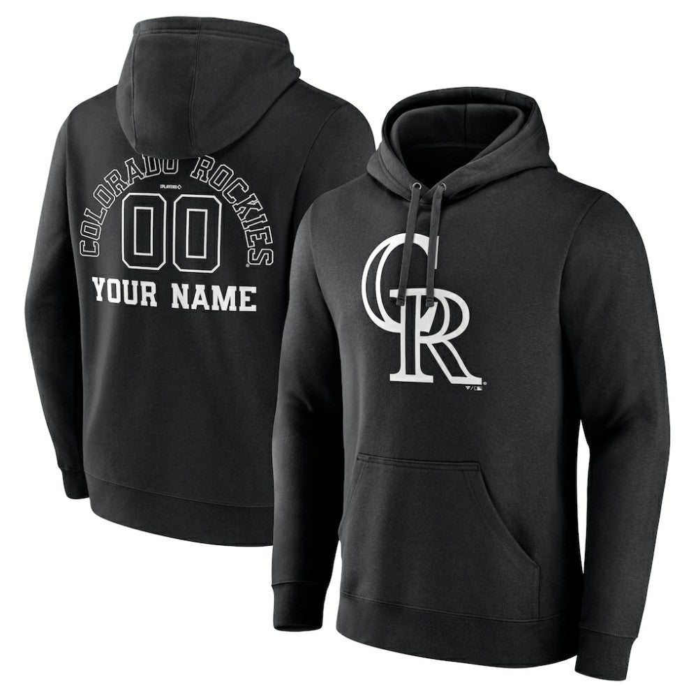 Colorado Rockies Monochrome Personalized Name & Number Pullover Hoodie Black