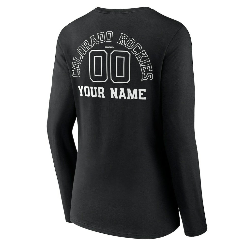 Colorado Rockies Women's Monochrome Personalized Name & Number Long Sleeve V-Neck T-Shirt Black