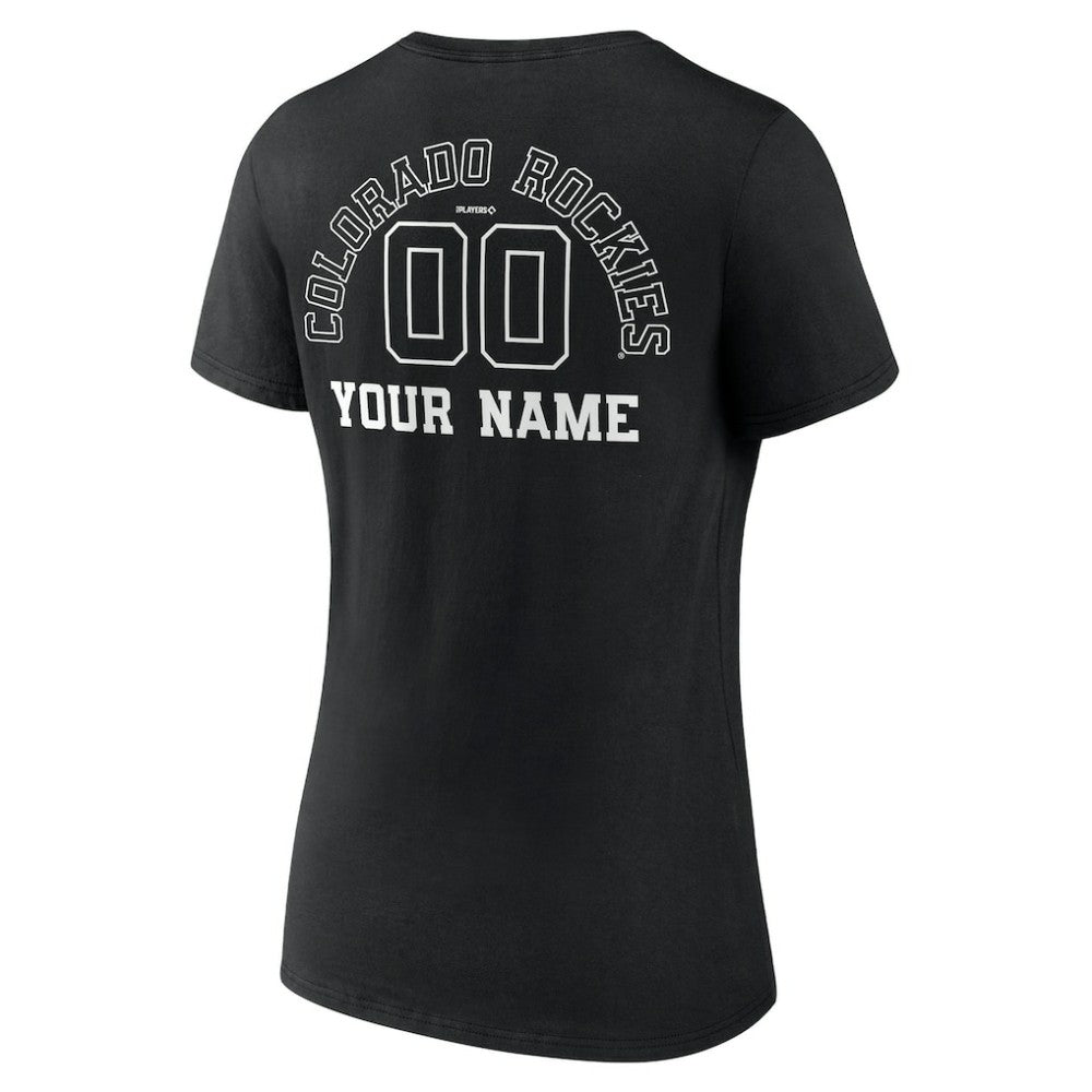 Colorado Rockies Women's Monochrome Personalized Name & Number V-Neck T-Shirt Black