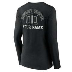 Detroit Tigers Women's Monochrome Personalized Name & Number Long Sleeve V-Neck T-Shirt Black