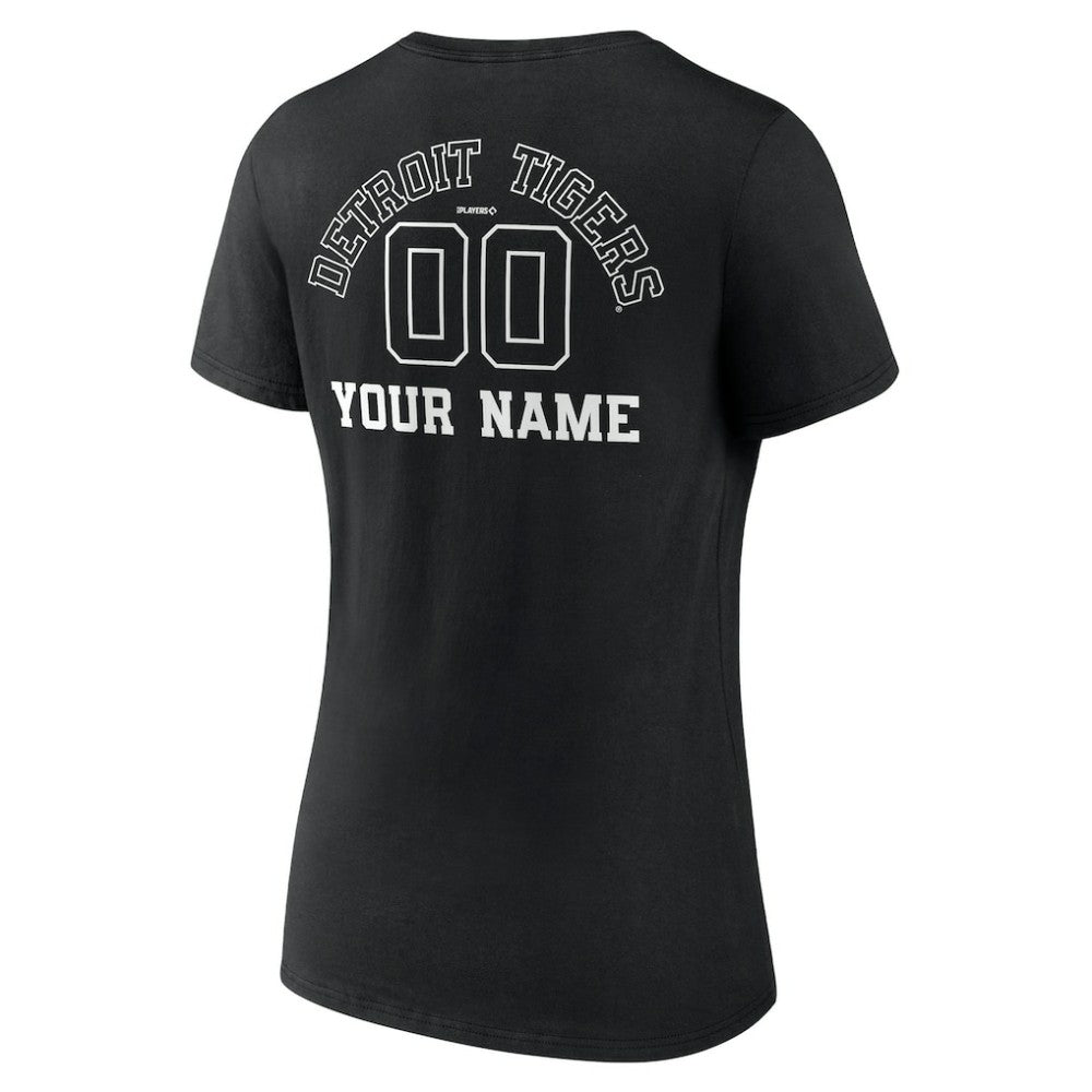 Detroit Tigers Women's Monochrome Personalized Name & Number V-Neck T-Shirt Black