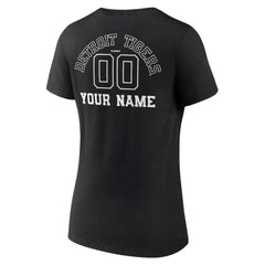 Detroit Tigers Women's Monochrome Personalized Name & Number V-Neck T-Shirt Black
