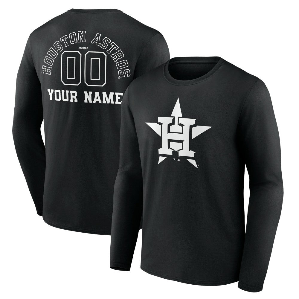 Houston Astros Monochrome Personalized Name & Number Long Sleeve T-Shirt Black