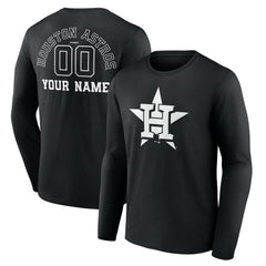 Houston Astros Monochrome Personalized Name & Number Long Sleeve T-Shirt Black
