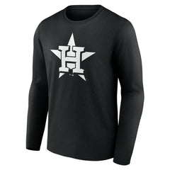 Houston Astros Monochrome Personalized Name & Number Long Sleeve T-Shirt Black