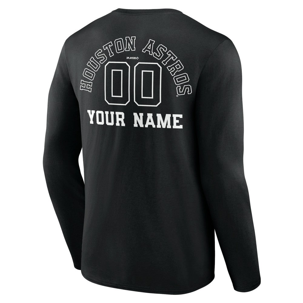 Houston Astros Monochrome Personalized Name & Number Long Sleeve T-Shirt Black
