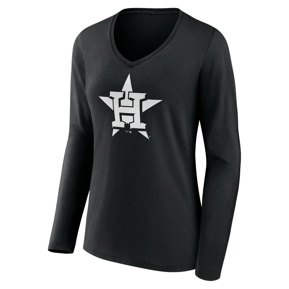 Houston Astros Women's Monochrome Personalized Name & Number Long Sleeve V-Neck T-Shirt Black