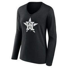 Houston Astros Women's Monochrome Personalized Name & Number Long Sleeve V-Neck T-Shirt Black