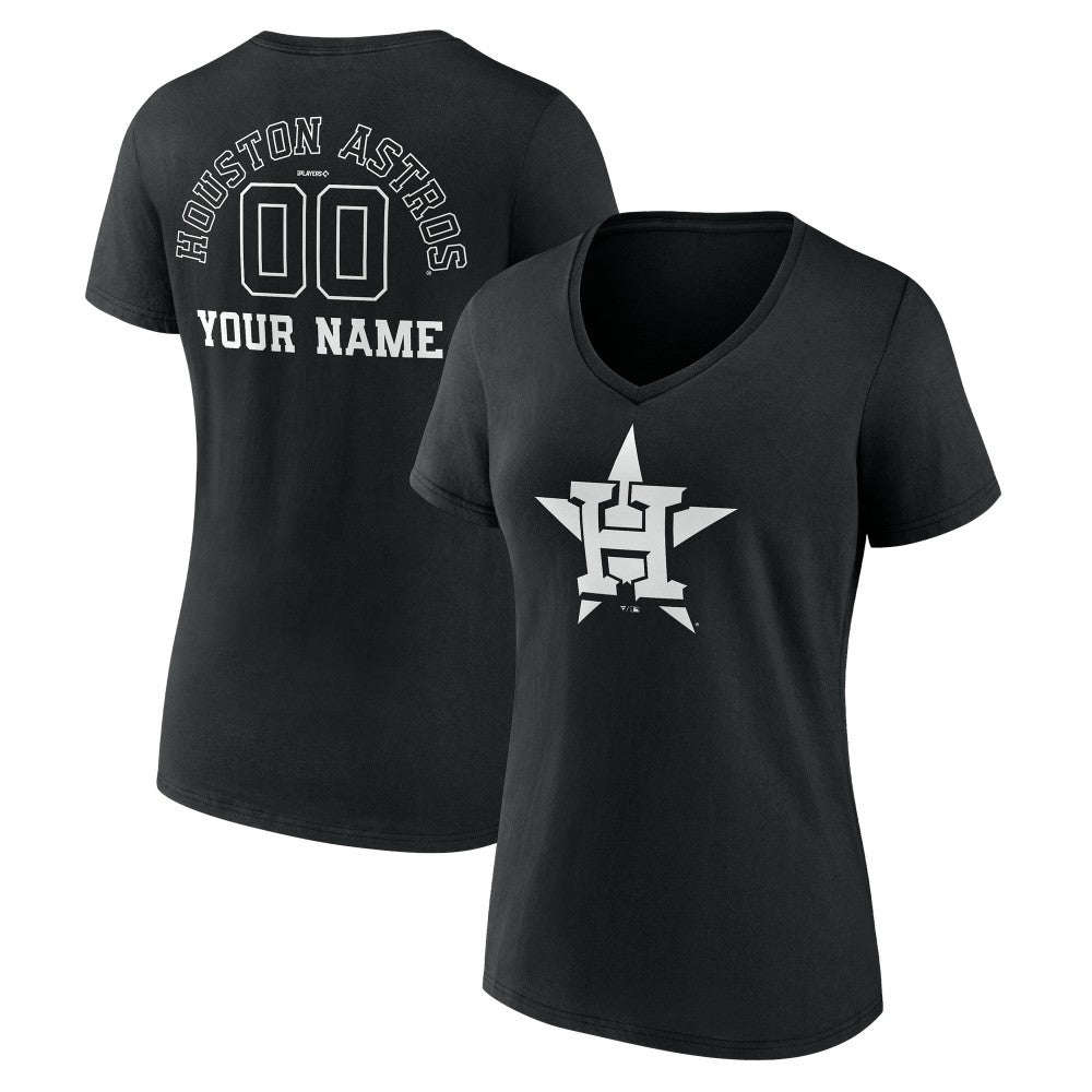 Houston Astros Women's Monochrome Personalized Name & Number V-Neck T-Shirt Black