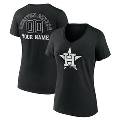 Houston Astros Women's Monochrome Personalized Name & Number V-Neck T-Shirt Black