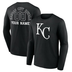 Kansas City Royals Monochrome Personalized Name & Number Long Sleeve T-Shirt Black