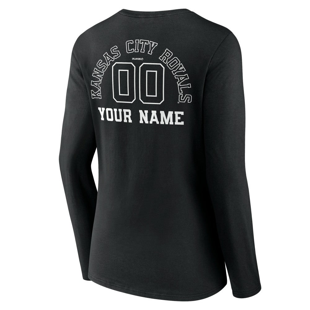 Kansas City Royals Women's Monochrome Personalized Name & Number Long Sleeve V-Neck T-Shirt Black