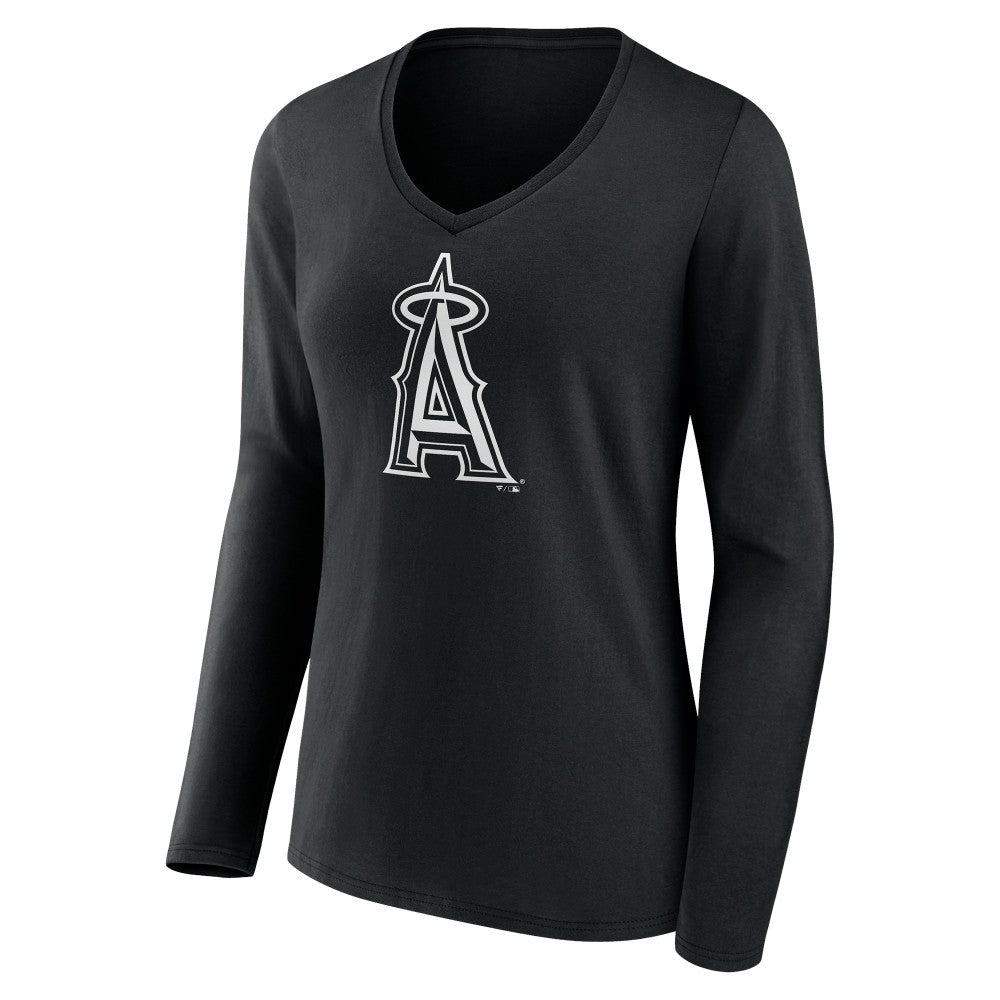 Los Angeles Angels Women's Monochrome Personalized Name & Number Long Sleeve V-Neck T-Shirt Black