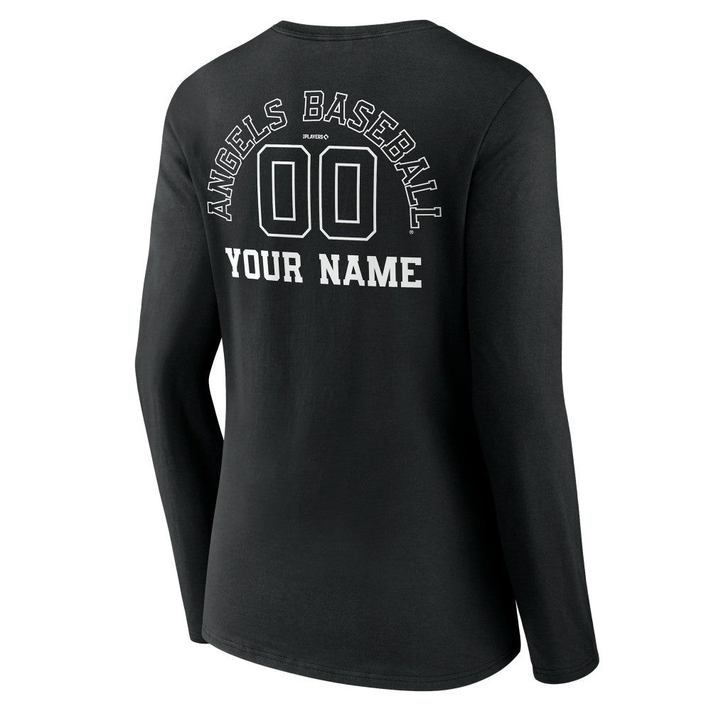 Los Angeles Angels Women's Monochrome Personalized Name & Number Long Sleeve V-Neck T-Shirt Black