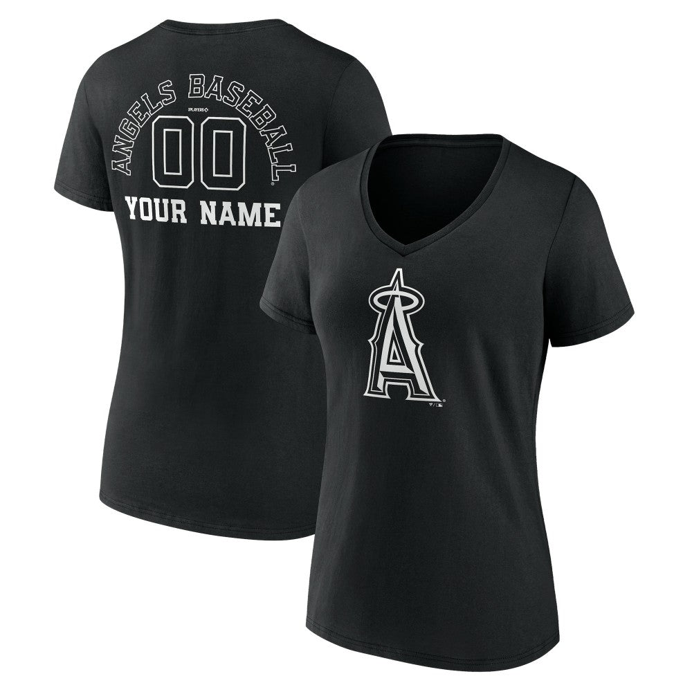 Los Angeles Angels Women's Monochrome Personalized Name & Number V-Neck T-Shirt Black