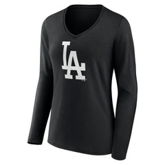 Los Angeles Dodgers Women's Monochrome Personalized Name & Number Long Sleeve V-Neck T-Shirt Black