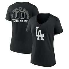Los Angeles Dodgers Women's Monochrome Personalized Name & Number V-Neck T-Shirt Black