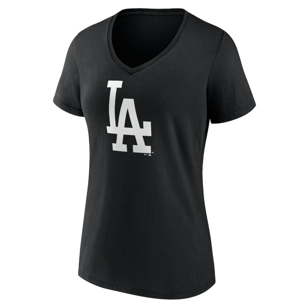 Los Angeles Dodgers Women's Monochrome Personalized Name & Number V-Neck T-Shirt Black