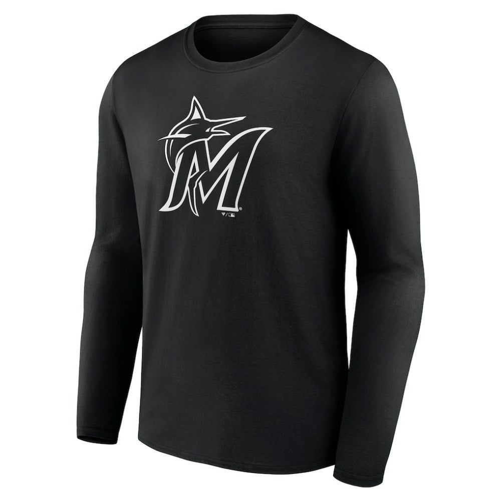 Miami Marlins Monochrome Personalized Name & Number Long Sleeve T-Shirt Black
