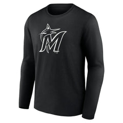 Miami Marlins Monochrome Personalized Name & Number Long Sleeve T-Shirt Black