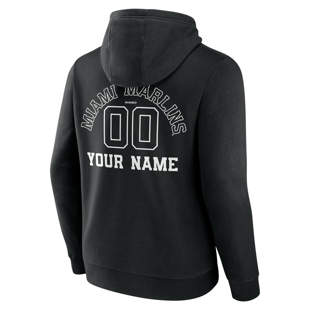 Miami Marlins Monochrome Personalized Name & Number Pullover Hoodie Black