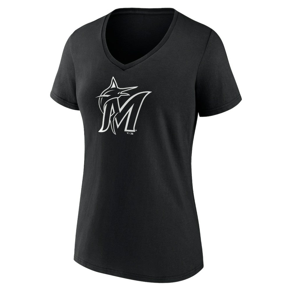 Miami Marlins Women's Monochrome Personalized Name & Number V-Neck T-Shirt Black