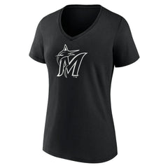 Miami Marlins Women's Monochrome Personalized Name & Number V-Neck T-Shirt Black