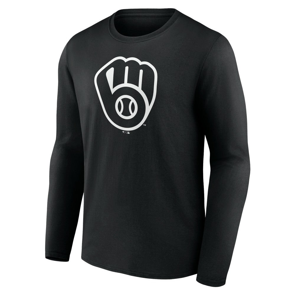 Milwaukee Brewers Monochrome Personalized Name & Number Long Sleeve T-Shirt Black