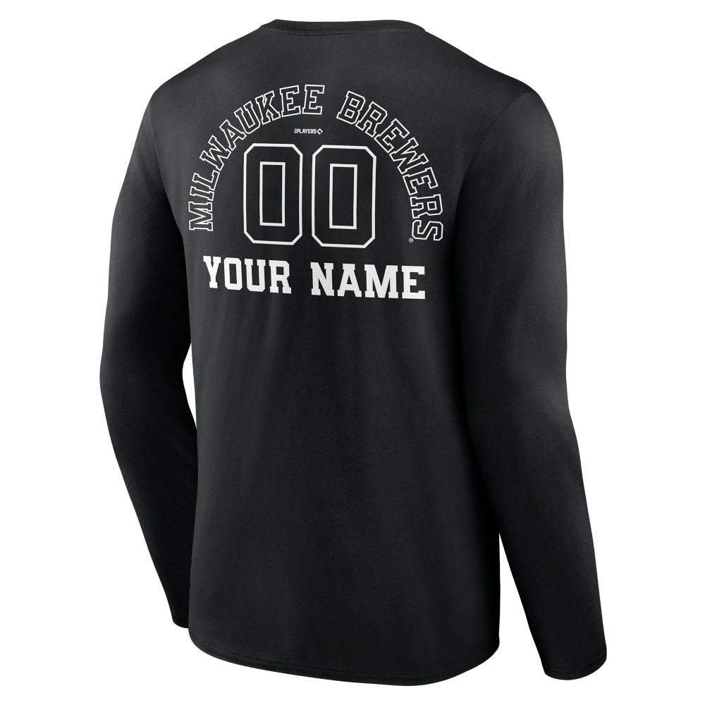 Milwaukee Brewers Monochrome Personalized Name & Number Long Sleeve T-Shirt Black
